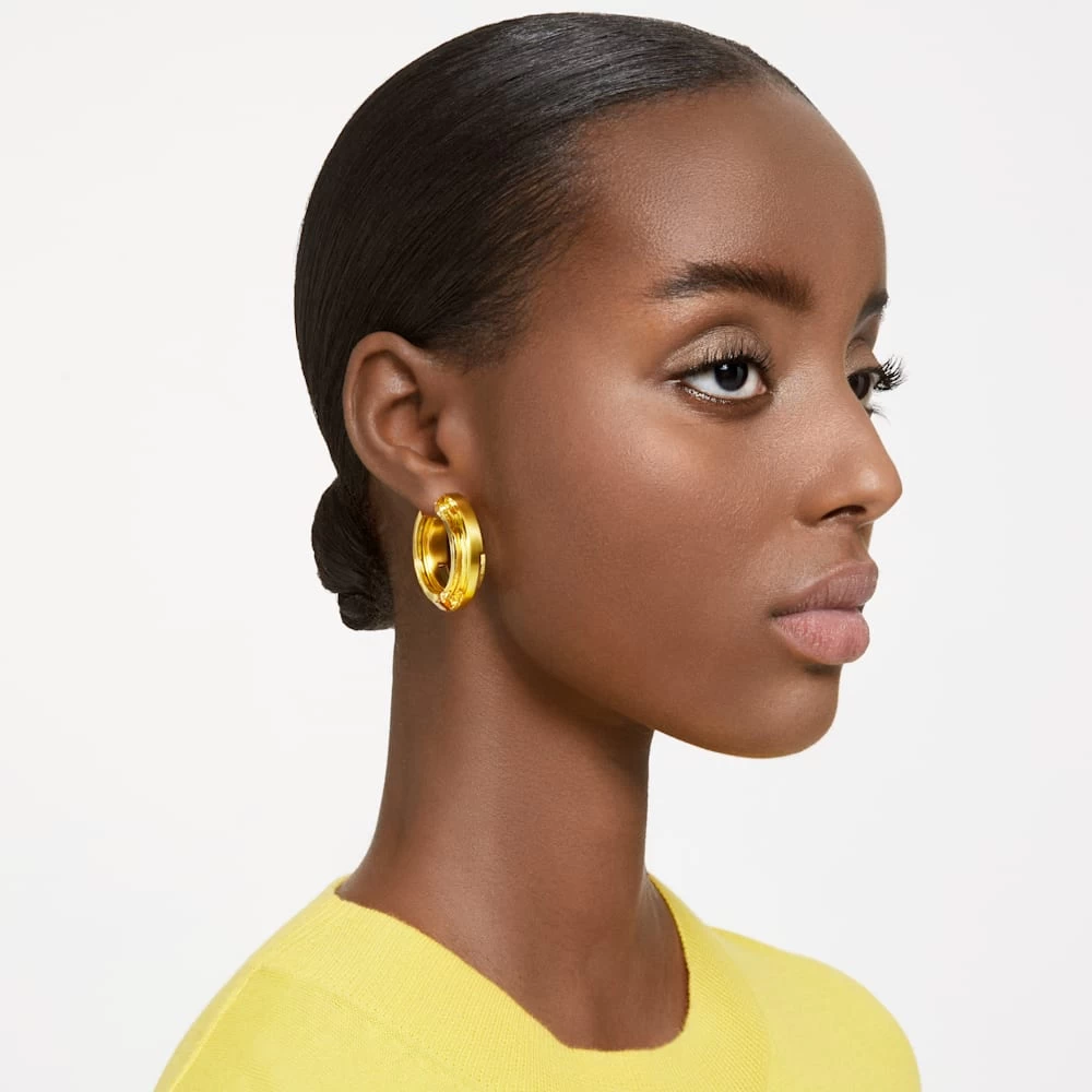 Swarovski Lucent Hoop Earrings Statement, Round Shape, Yellow - Image 5