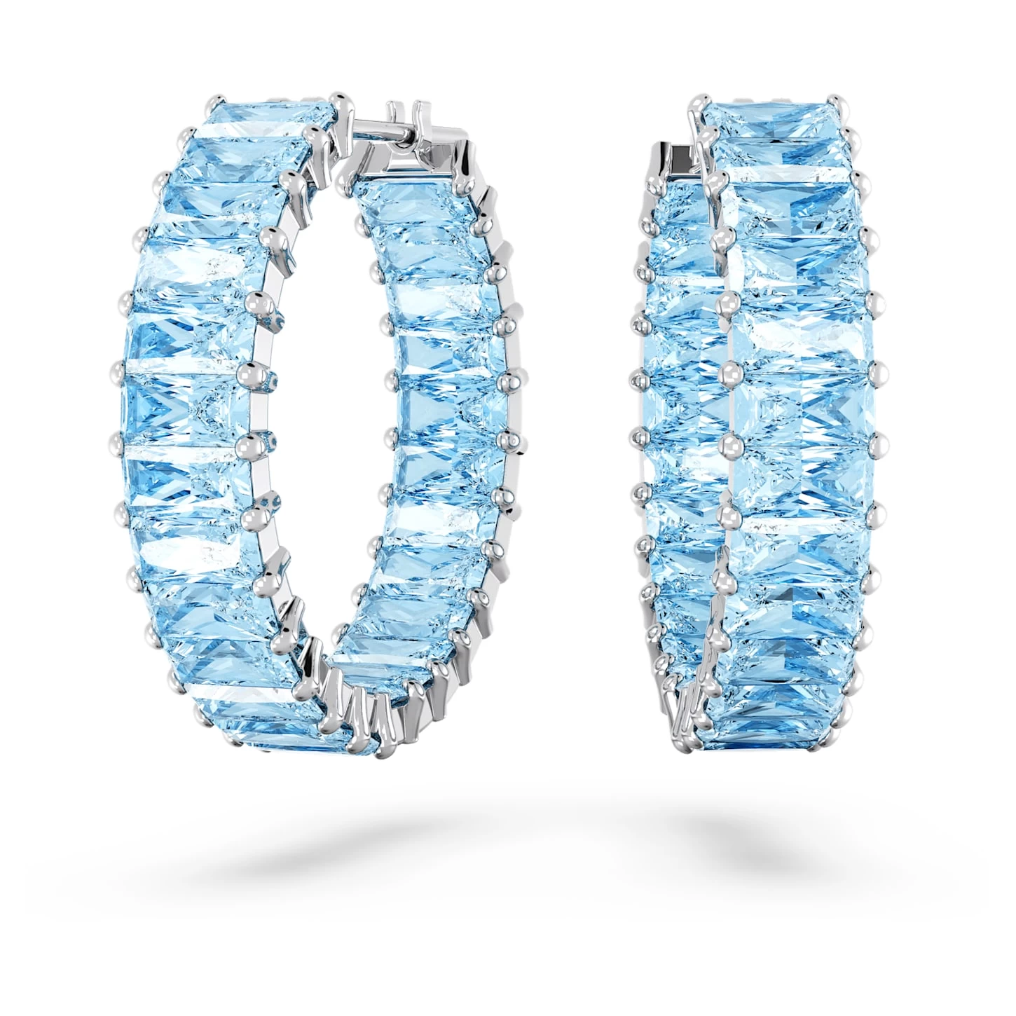 Swarovski Matrix Hoop Earrings Baguette Cut, Blue, Rhodium Plated - Image 2