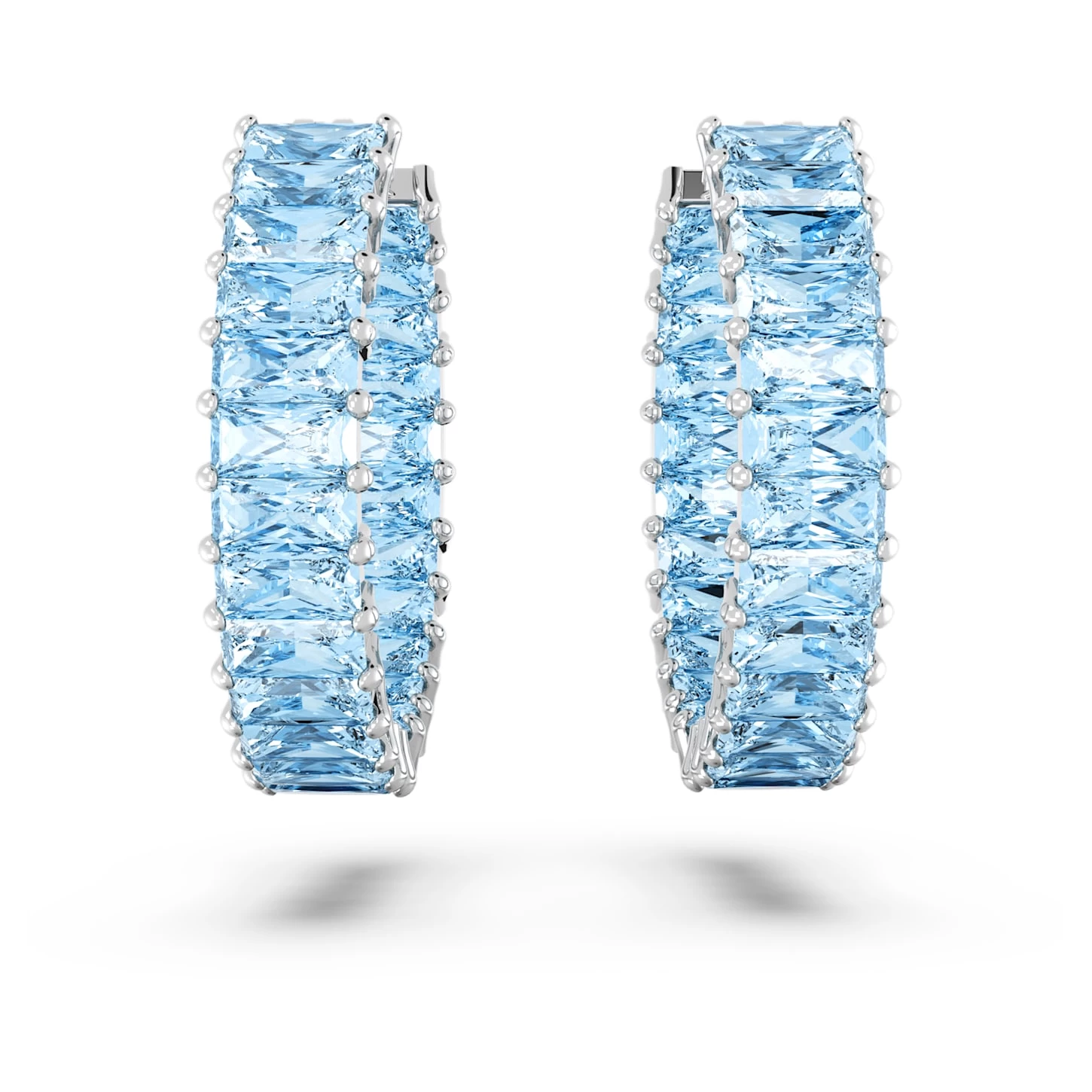 Swarovski Matrix Hoop Earrings Baguette Cut, Blue, Rhodium Plated - Image 3