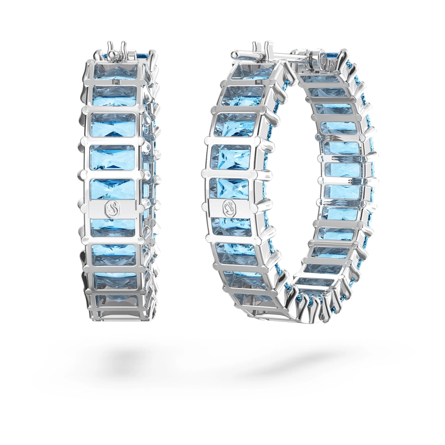 Swarovski Matrix Hoop Earrings Baguette Cut, Blue, Rhodium Plated - Image 5