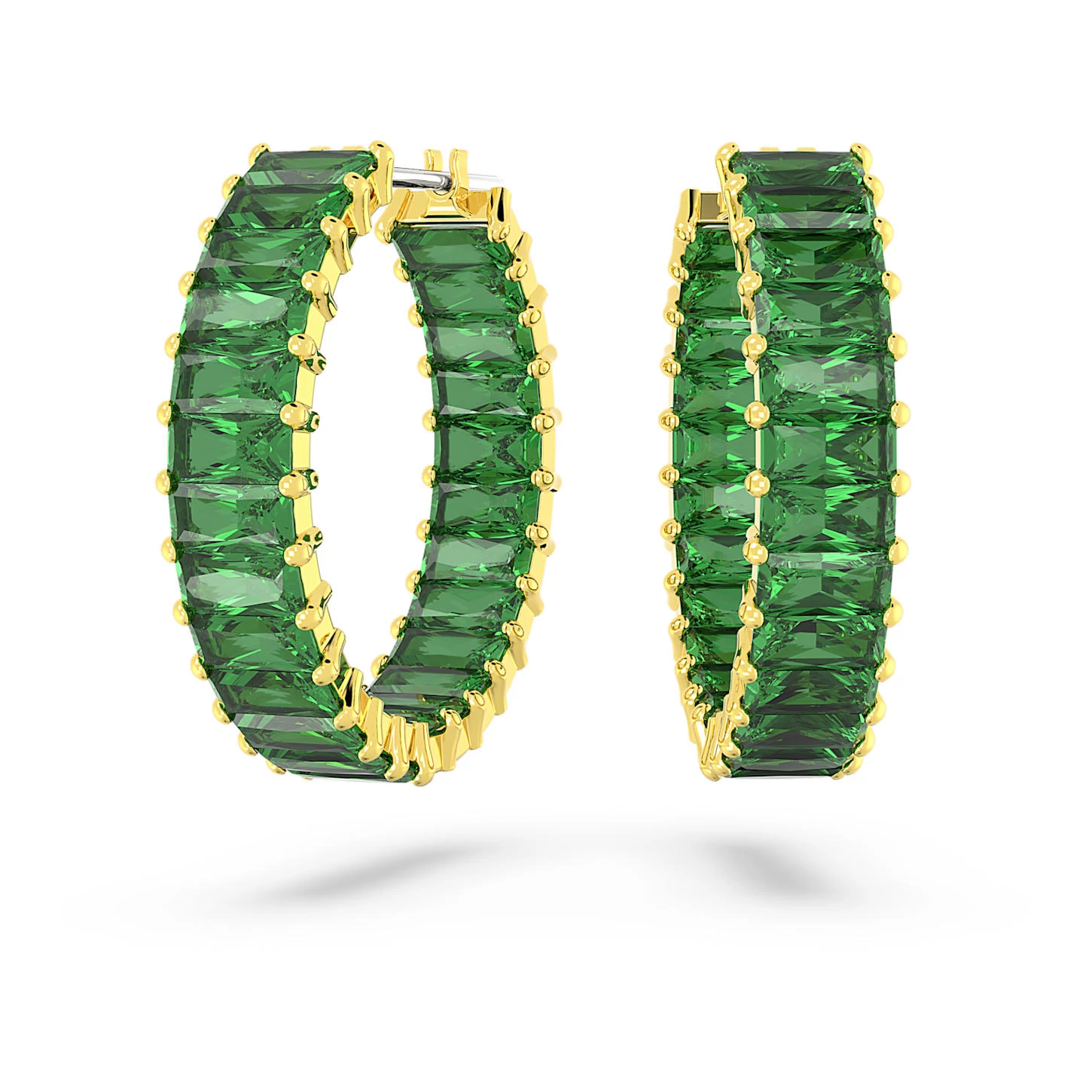 Swarovski Matrix Hoop Earrings Baguette Cut, Green, Gold-tone Plated - Image 2