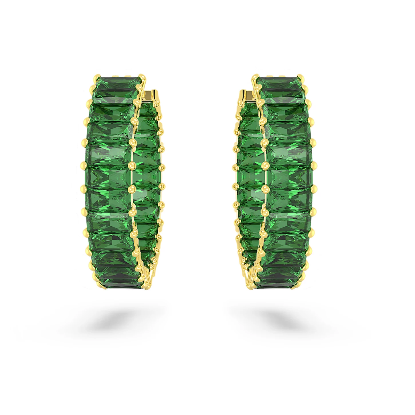 Swarovski Matrix Hoop Earrings Baguette Cut, Green, Gold-tone Plated - Image 3