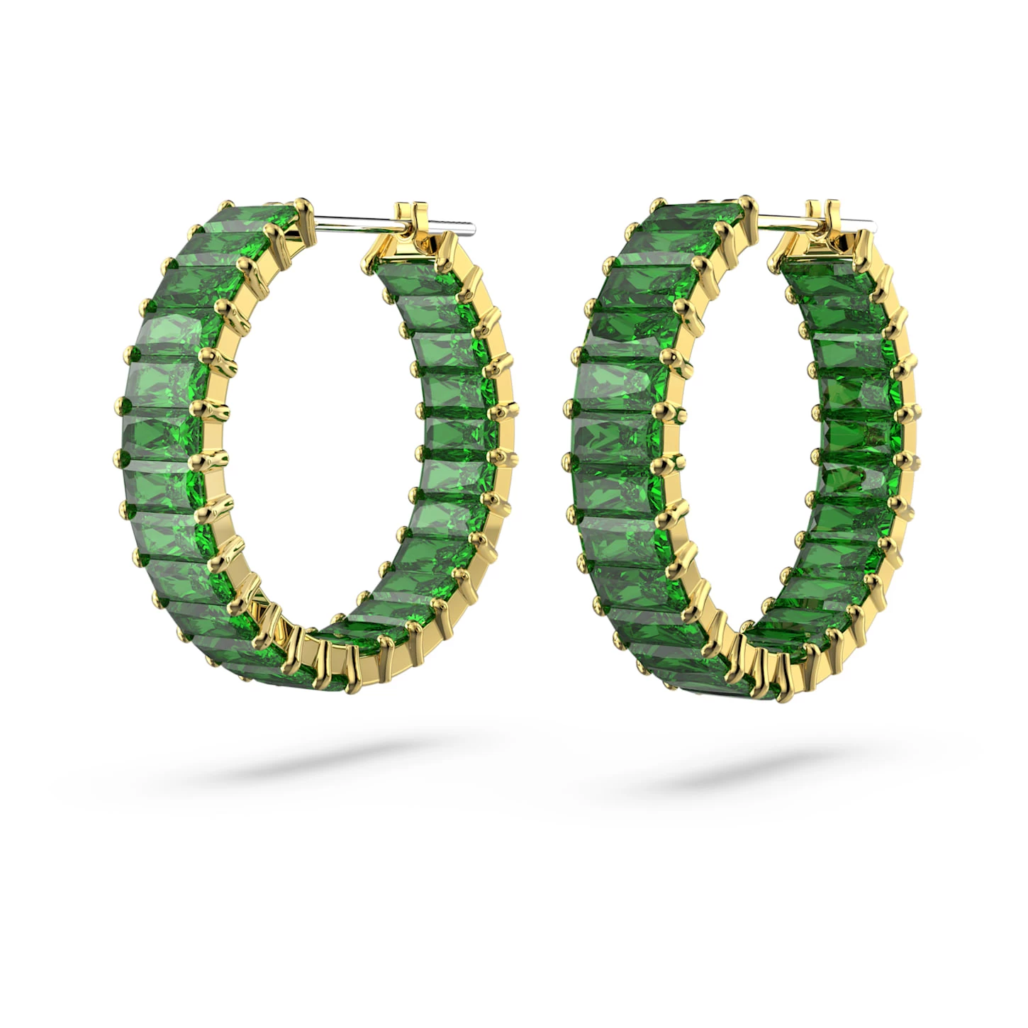 Swarovski Matrix Hoop Earrings Baguette Cut, Green, Gold-tone Plated - Image 4