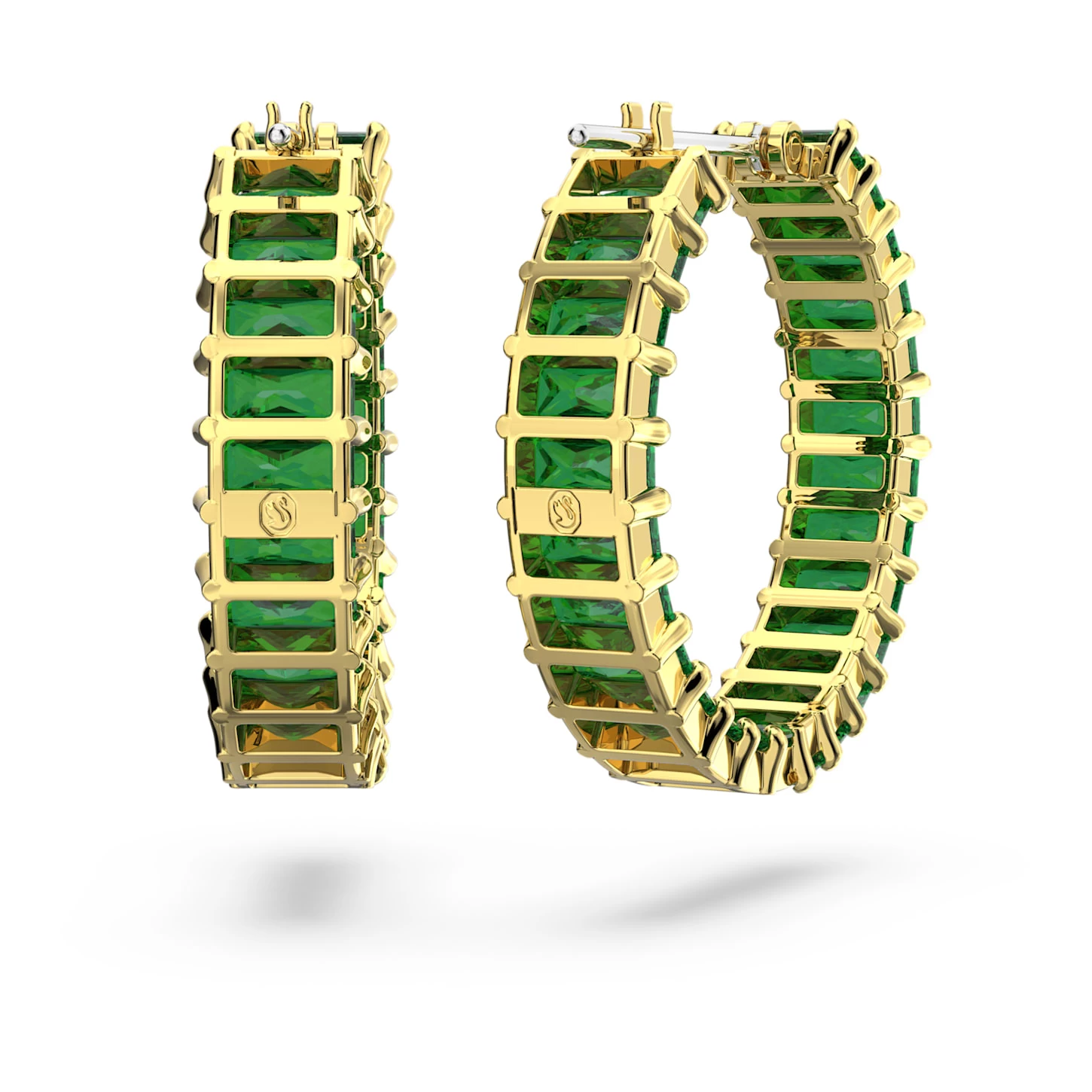 Swarovski Matrix Hoop Earrings Baguette Cut, Green, Gold-tone Plated - Image 5