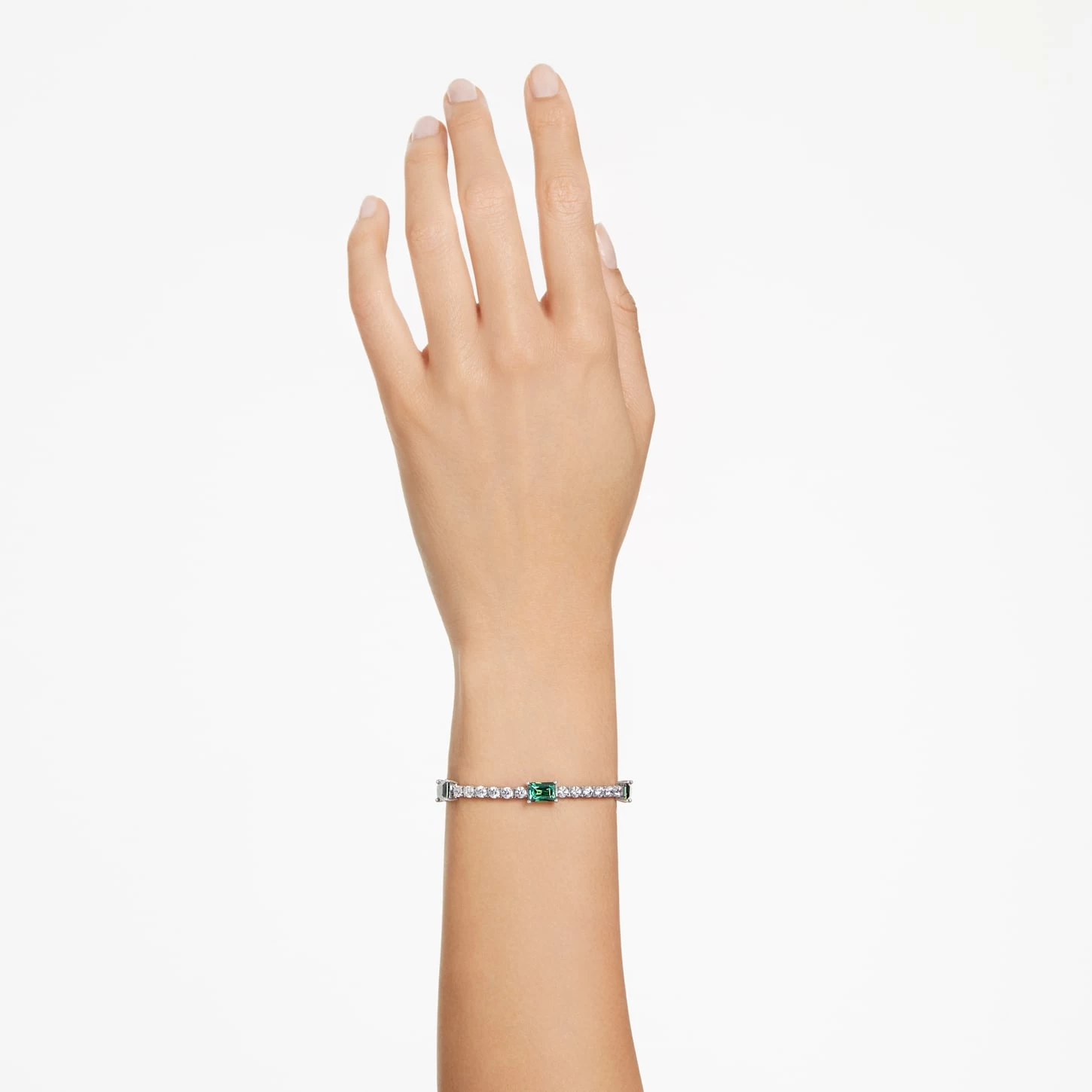 Swarovski Matrix Tennis Bracelet Mixed Cuts, Green, Rhodium Plated