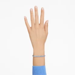 Swarovski Matrix Tennis Bracelet Round Cut, Medium, Blue, Rhodium Plated
