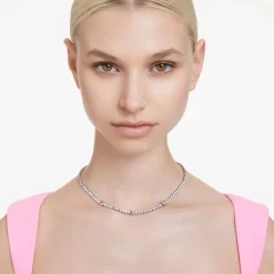 Swarovski Matrix Tennis Necklace Mixed Cuts, Pink, Rhodium Plated