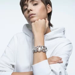 Swarovski Mesmera Bracelet Oversized Crystals, White, Rhodium Plated