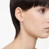 Swarovski Mesmera Drop Earrings Asymmetrical Design, Mixed Cuts, Long, White, Rhodium Plated