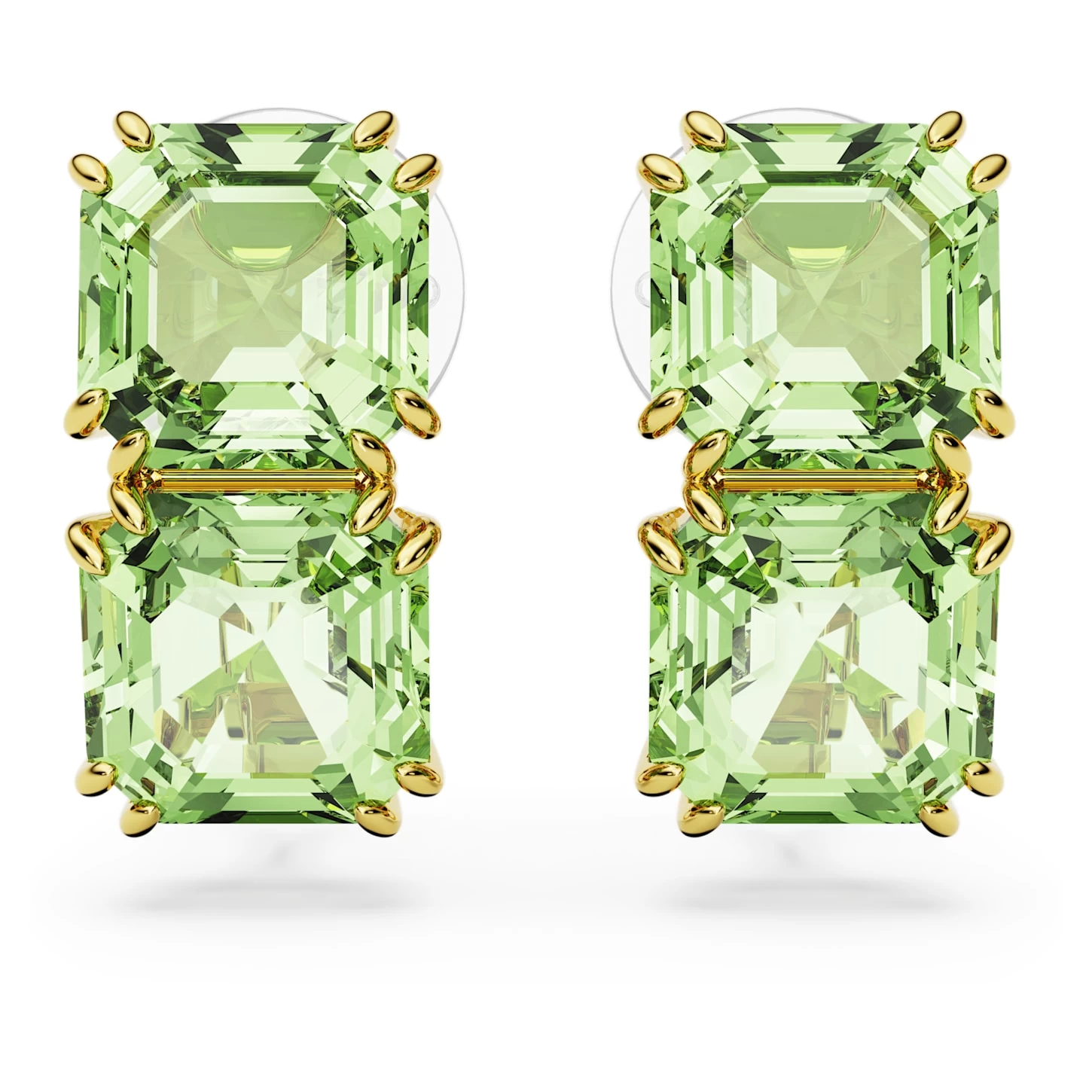Swarovski Millenia Clip Earrings Square Cut, Green, Gold-tone Plated - Image 2