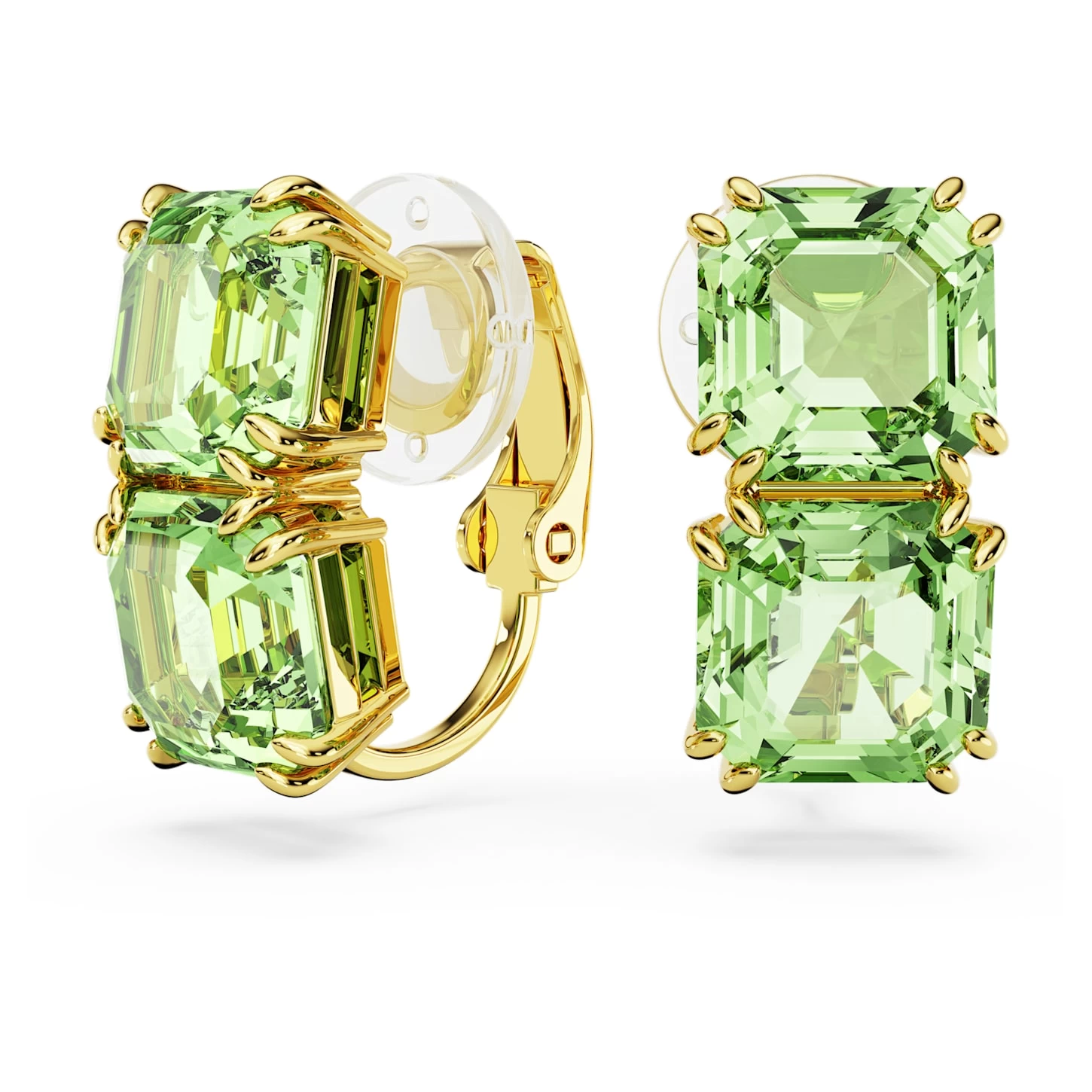 Swarovski Millenia Clip Earrings Square Cut, Green, Gold-tone Plated - Image 3