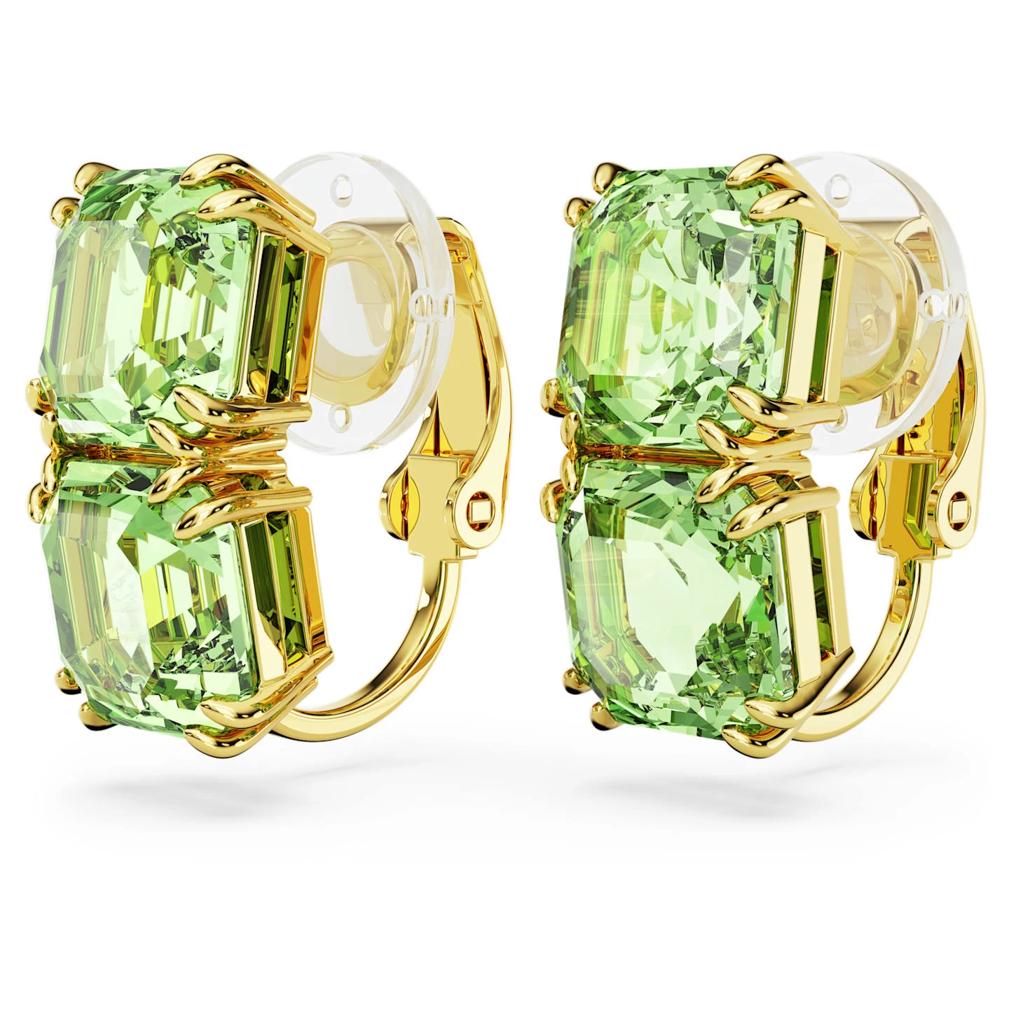 Swarovski Millenia Clip Earrings Square Cut, Green, Gold-tone Plated - Image 4