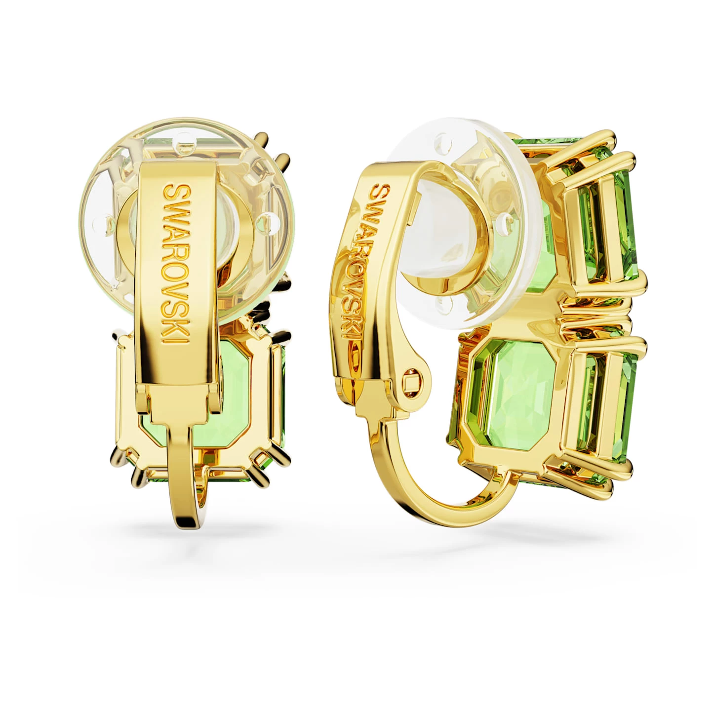 Swarovski Millenia Clip Earrings Square Cut, Green, Gold-tone Plated - Image 5