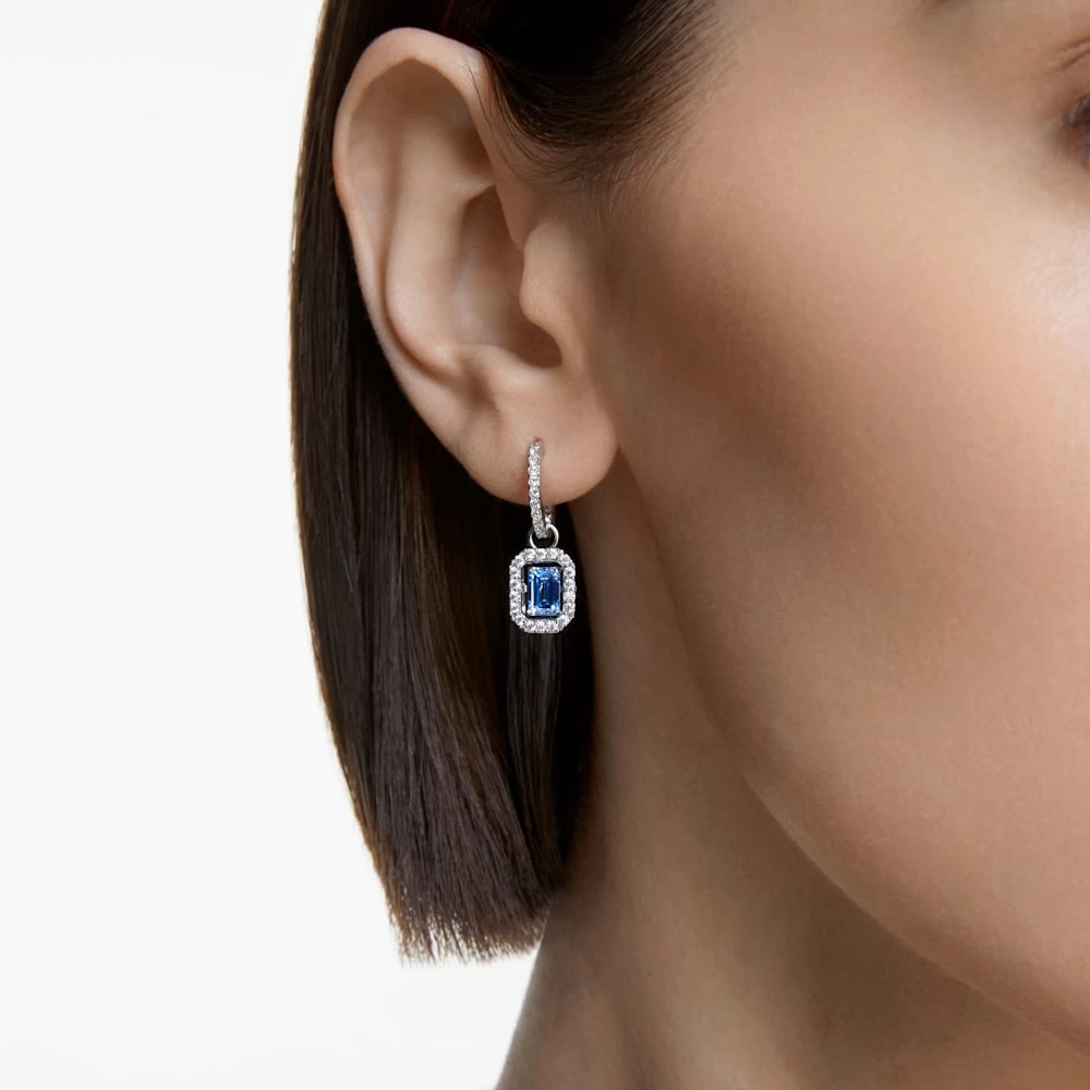 Swarovski Millenia Drop Earrings Octagon Cut, Blue, Rhodium Plated - Image 5