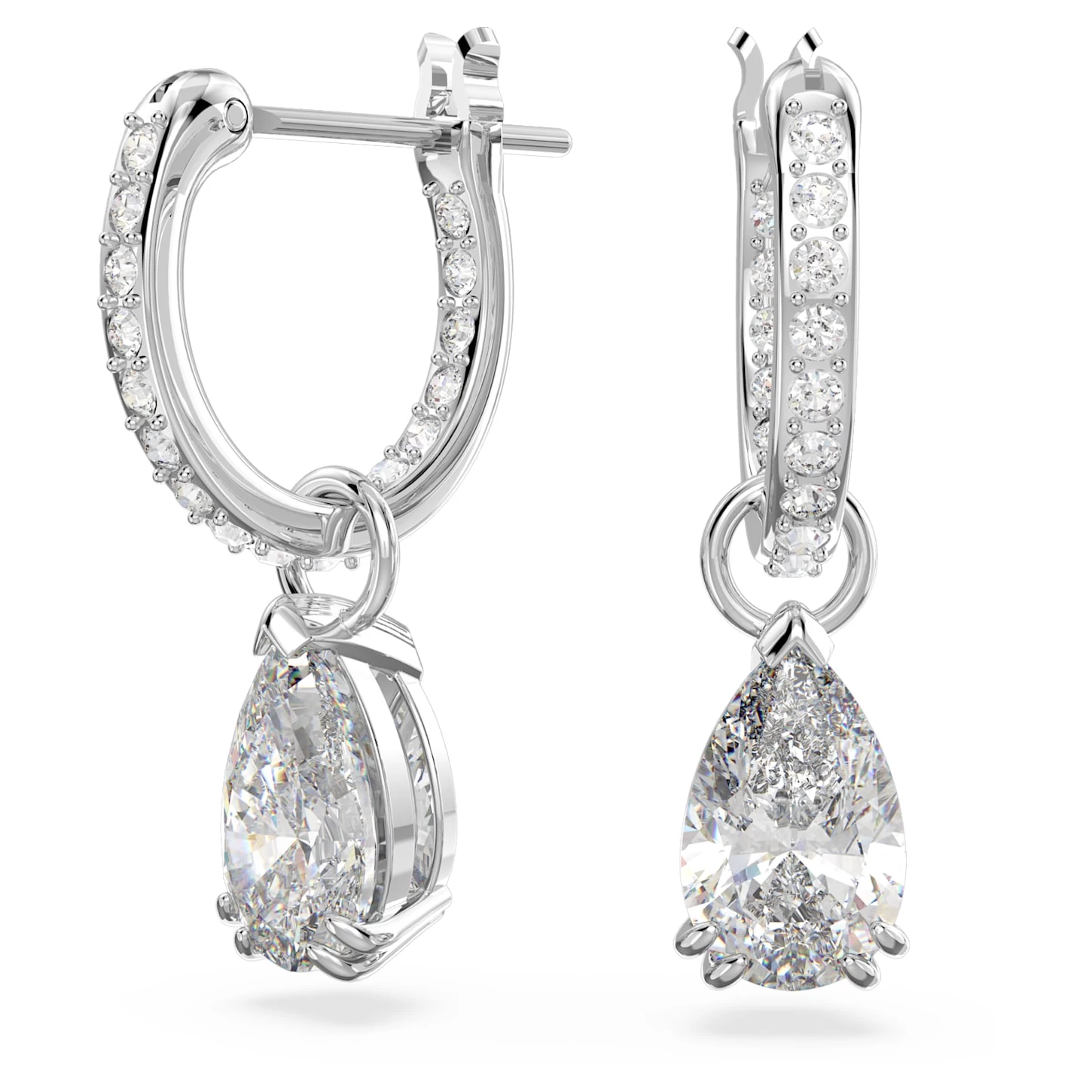 Swarovski Millenia Hoop Earrings Pear Cut, White, Rhodium Plated - Image 2