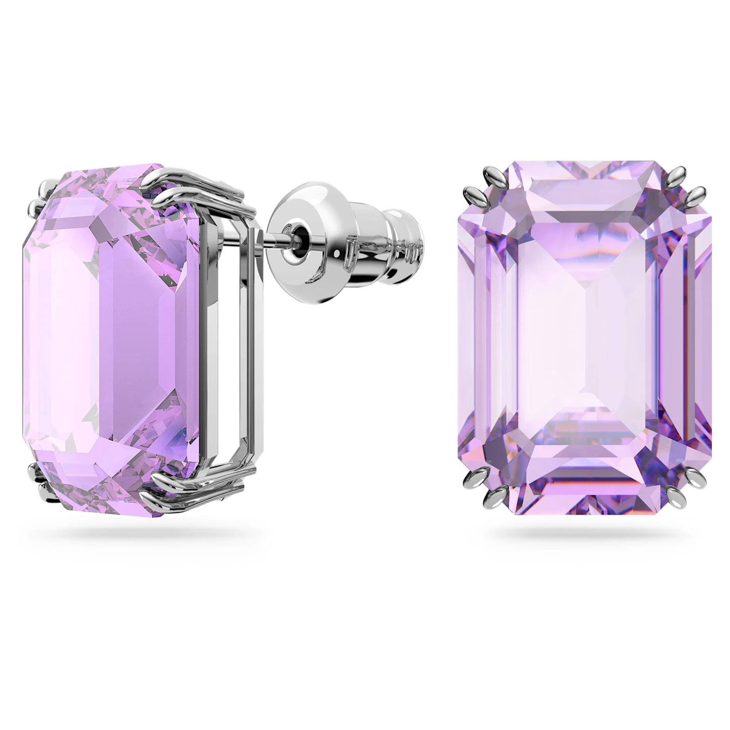 Swarovski Millenia Stud Earrings Octagon Cut, Purple, Rhodium Plated - Image 3