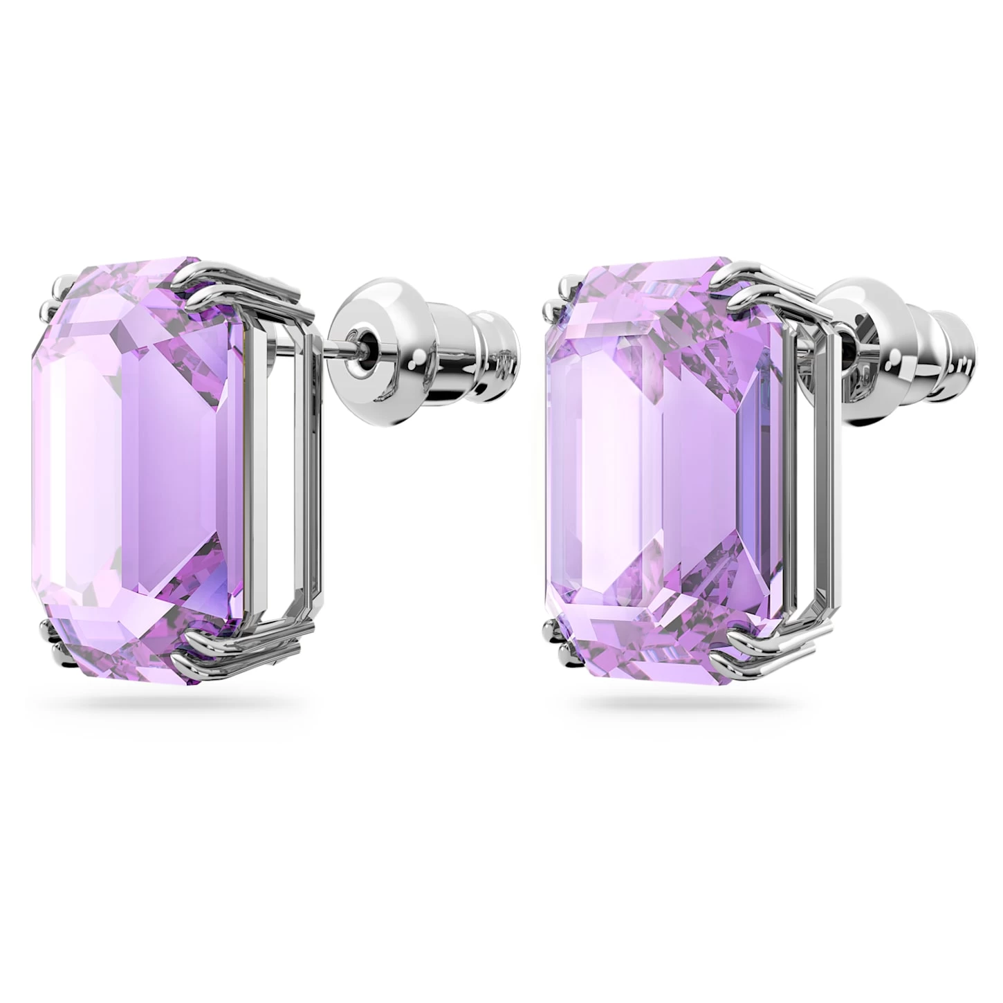 Swarovski Millenia Stud Earrings Octagon Cut, Purple, Rhodium Plated - Image 4