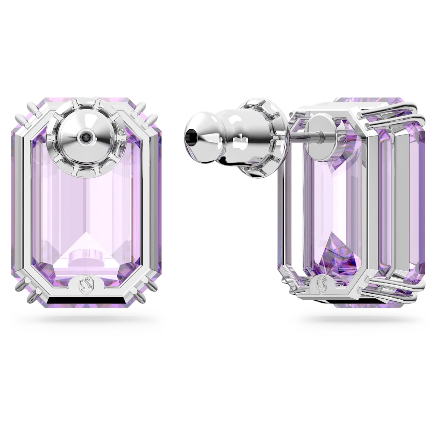 Swarovski Millenia Stud Earrings Octagon Cut, Purple, Rhodium Plated - Image 5