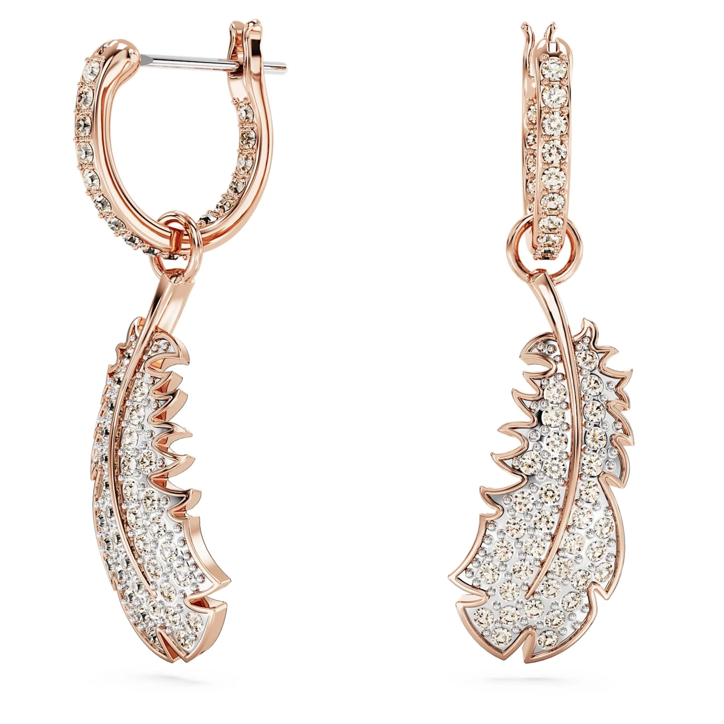 Swarovski Nice Drop Earrings Feather, White, Rose Gold-tone Plated - Image 2