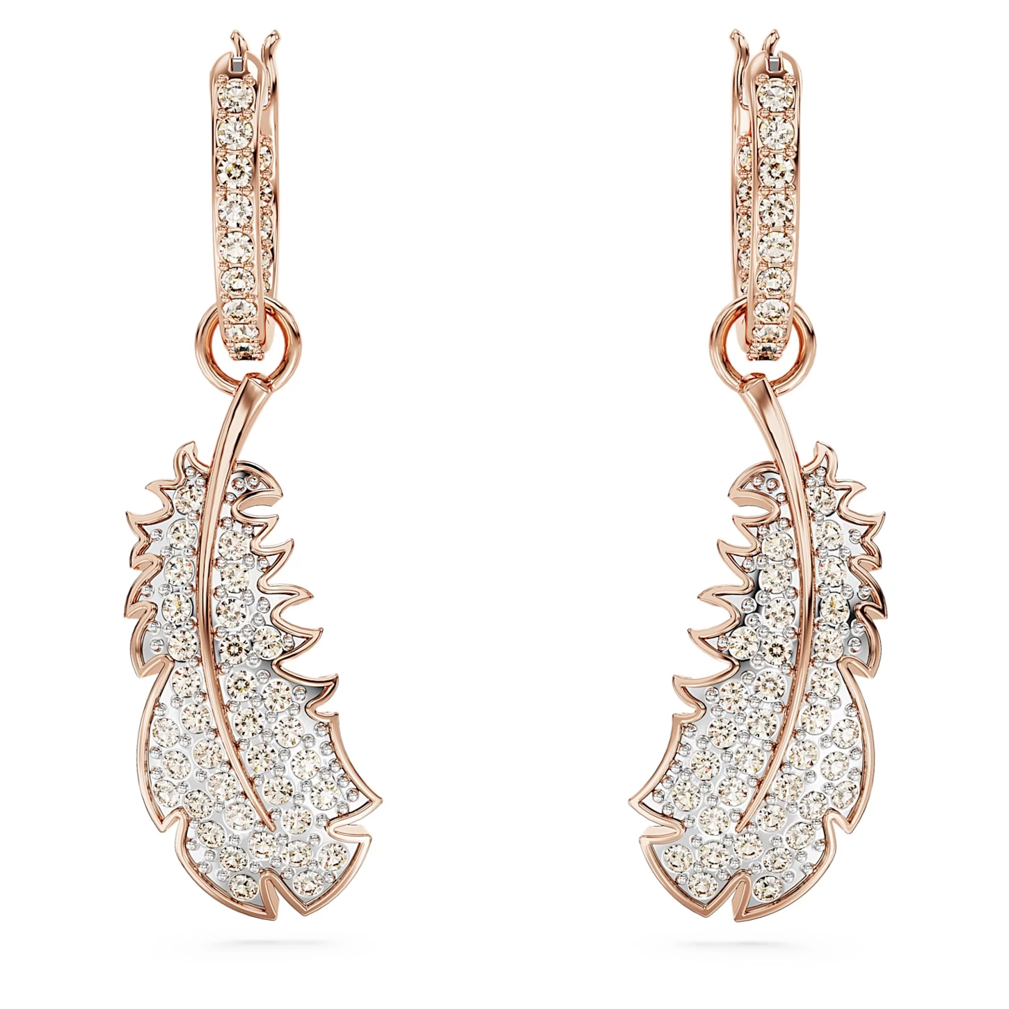 Swarovski Nice Drop Earrings Feather, White, Rose Gold-tone Plated - Image 3
