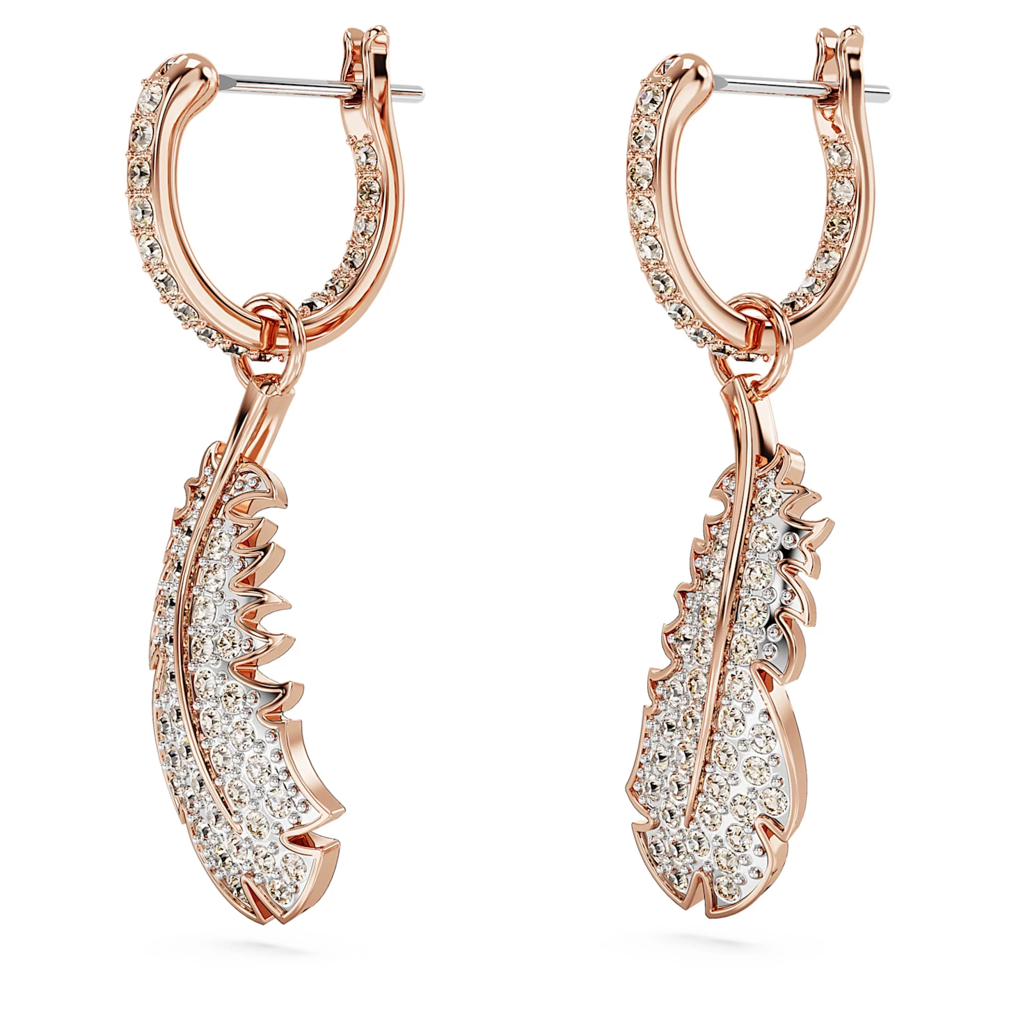 Swarovski Nice Drop Earrings Feather, White, Rose Gold-tone Plated - Image 4