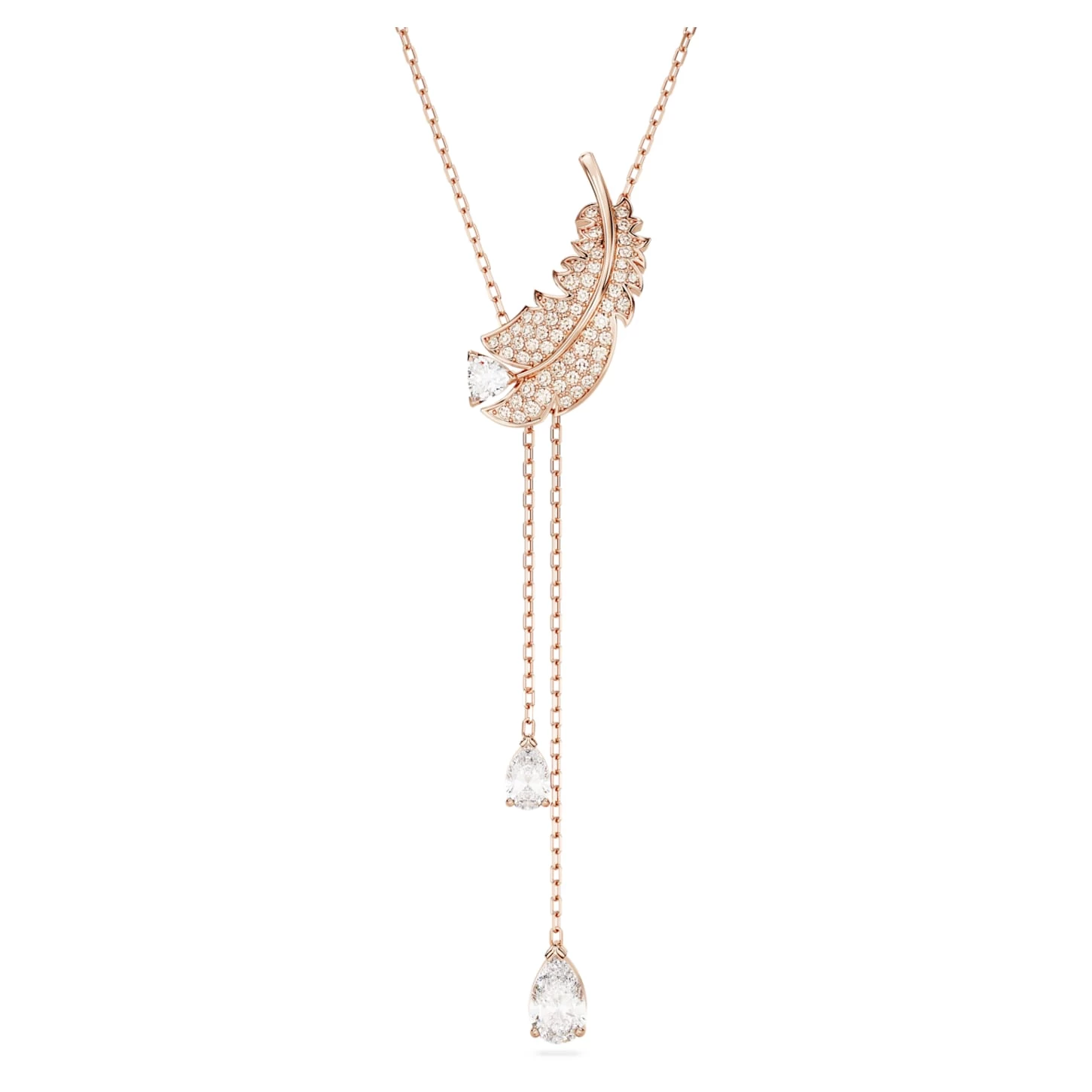 Swarovski Nice Y Pendant Feather, White, Rose Gold-tone Plated - Image 2
