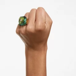 Swarovski Numina Cocktail Ring Octagon Cut, Green, Gold-tone Plated