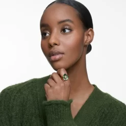 Swarovski Numina Ring Pear Cut, Green, Gold-tone Plated