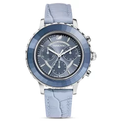 Swarovski Octea Lux Chrono Watch Swiss Made, Leather Strap, Blue, Stainless Steel