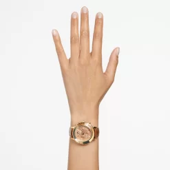 Swarovski Octea Lux Chrono Watch Swiss Made, Leather Strap, Brown, Gold-tone Finish