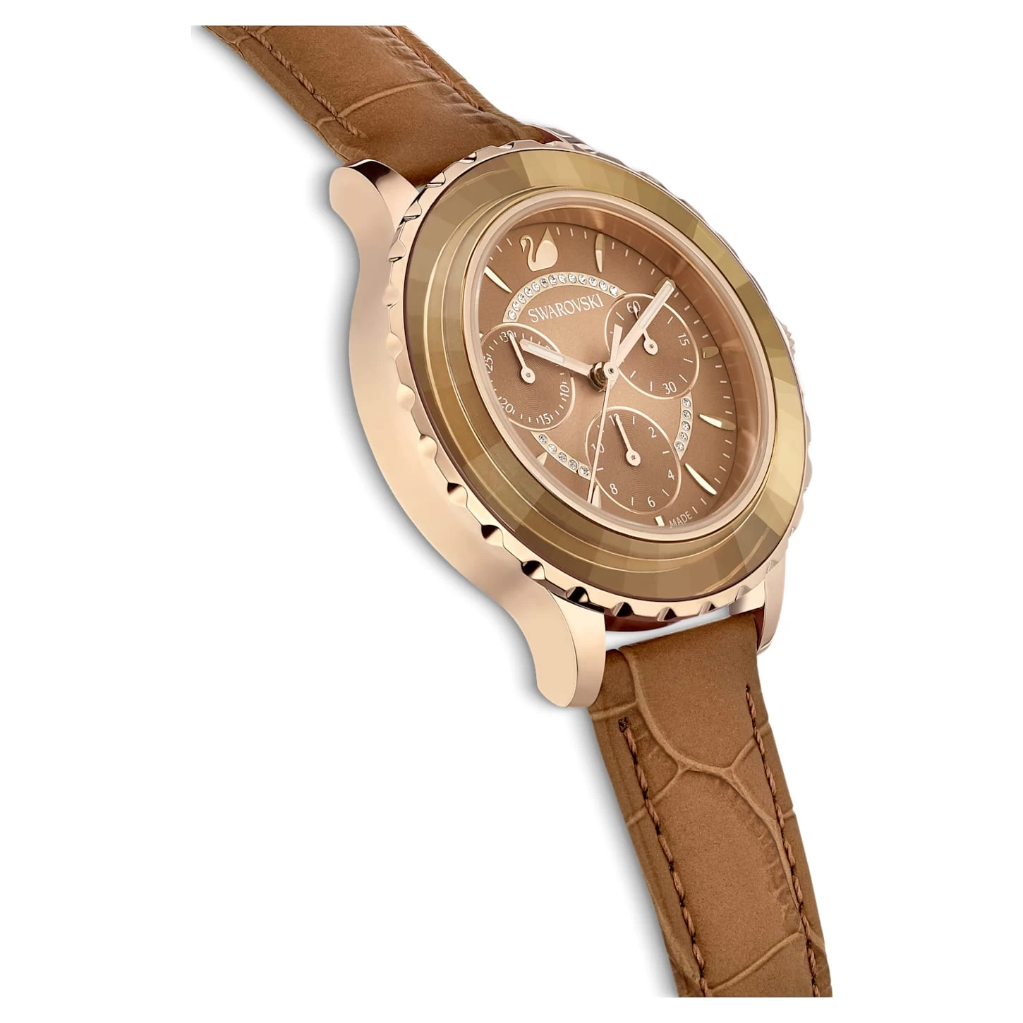 Swarovski Octea Lux Chrono Watch Swiss Made, Leather Strap, Brown, Gold-tone Finish - Image 6