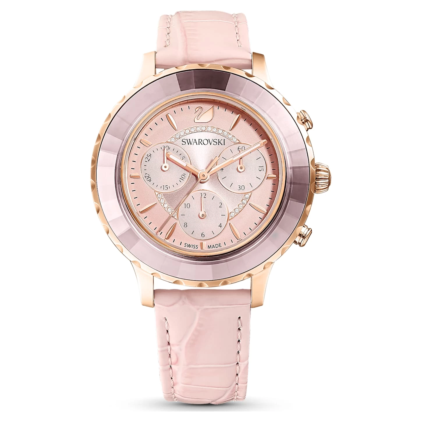 Swarovski Octea Lux Chrono Watch Swiss Made, Leather Strap, Pink, Rose Gold-tone Finish - Image 2