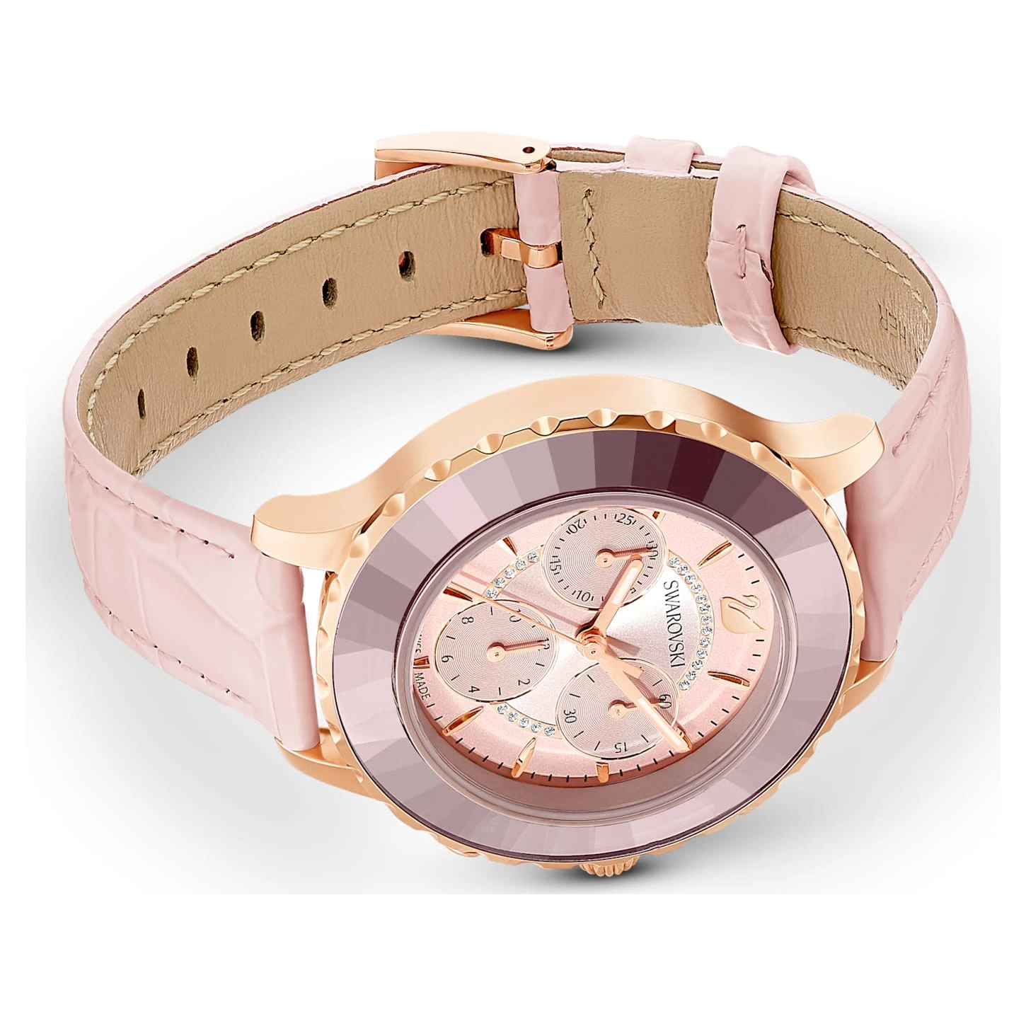 Swarovski Octea Lux Chrono Watch Swiss Made, Leather Strap, Pink, Rose Gold-tone Finish - Image 4