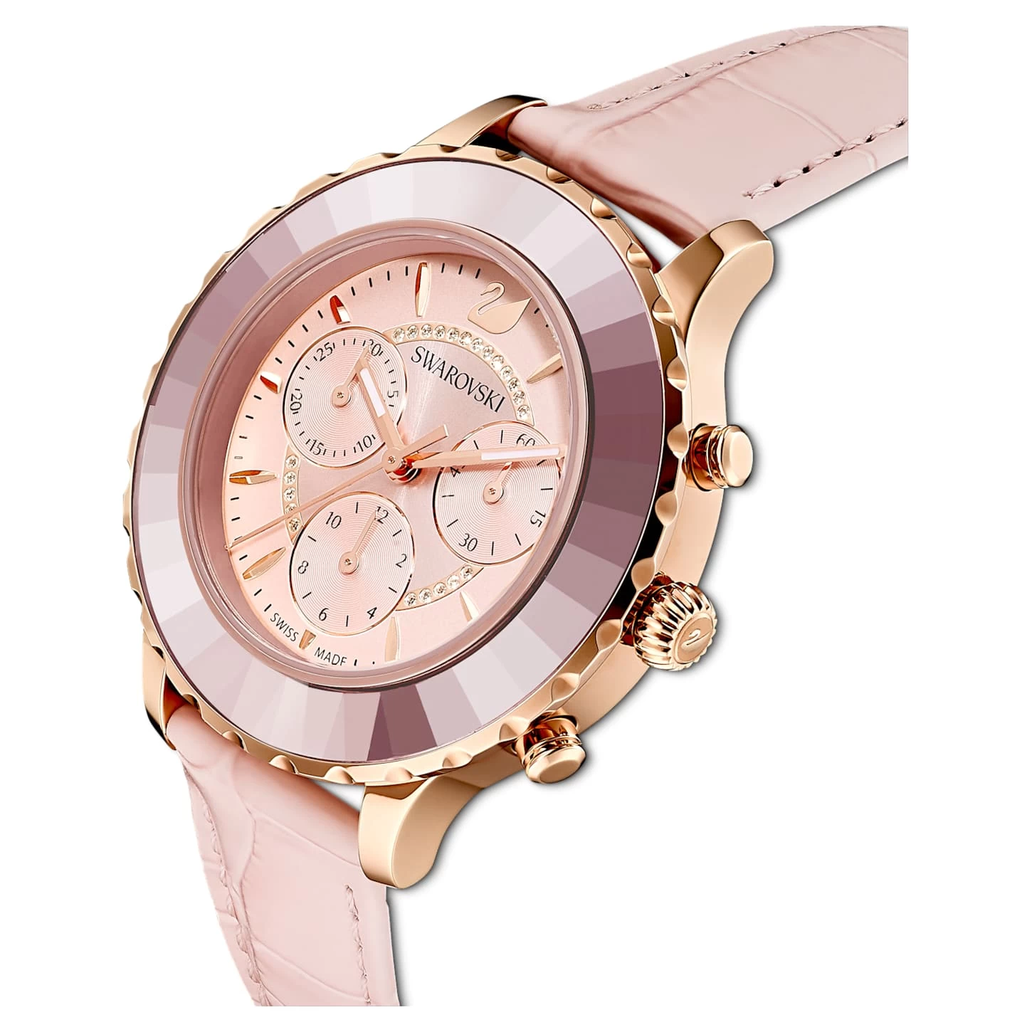 Swarovski Octea Lux Chrono Watch Swiss Made, Leather Strap, Pink, Rose Gold-tone Finish - Image 5