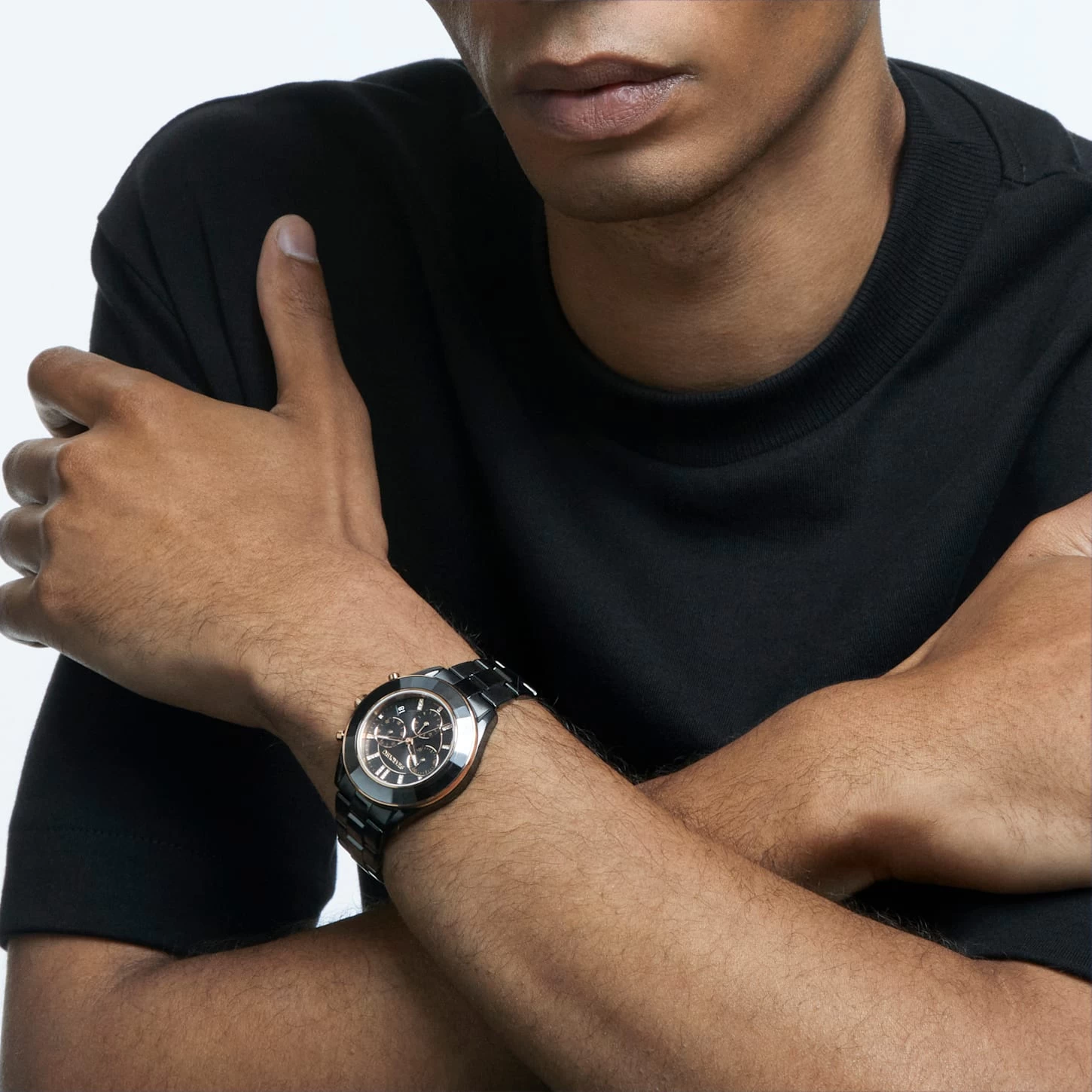 Swarovski Octea Lux Sport Watch Swiss Made, Metal Bracelet, Black, Black Finish