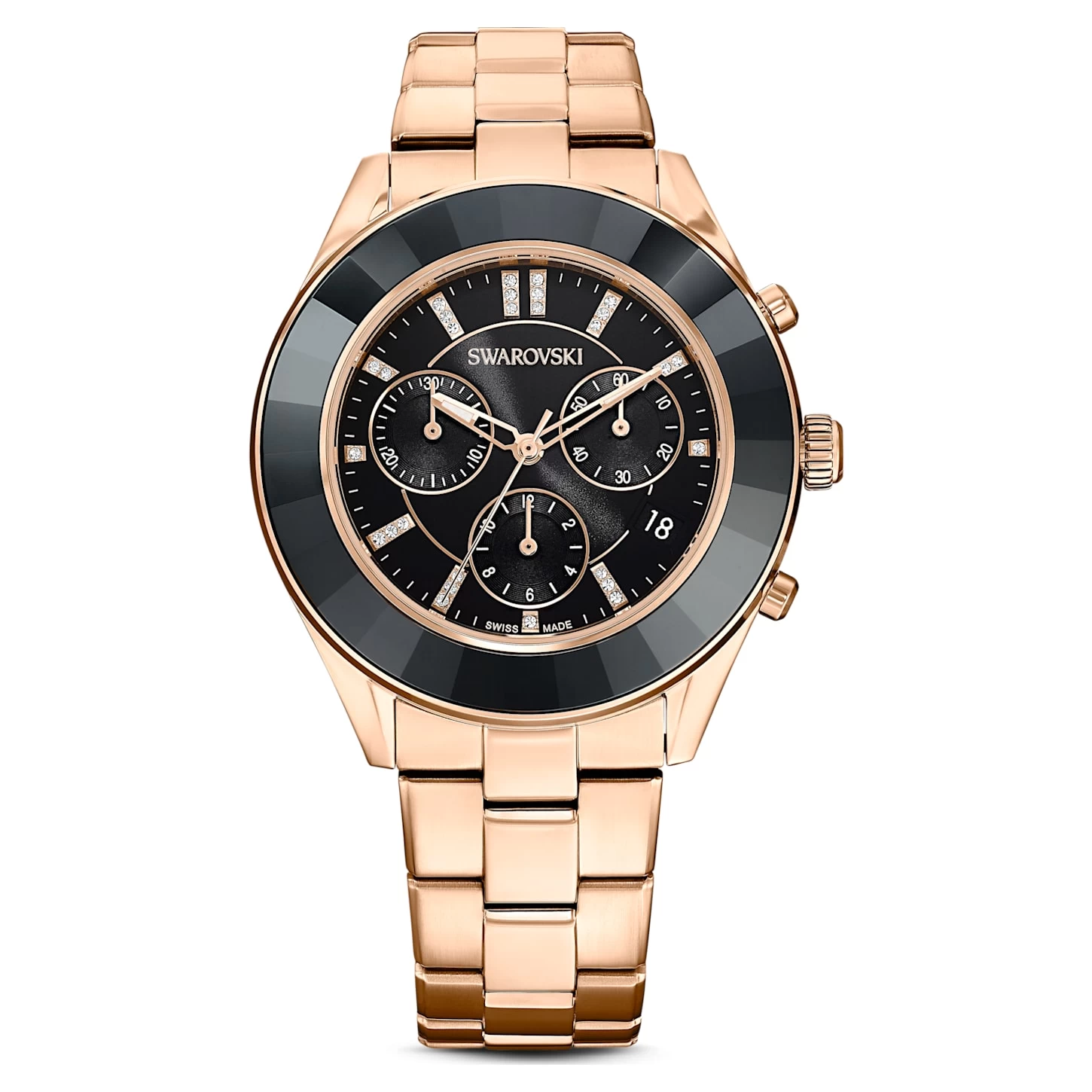 Swarovski Octea Lux Sport Watch Swiss Made, Metal Bracelet, Black, Rose Gold-tone Finish - Image 2
