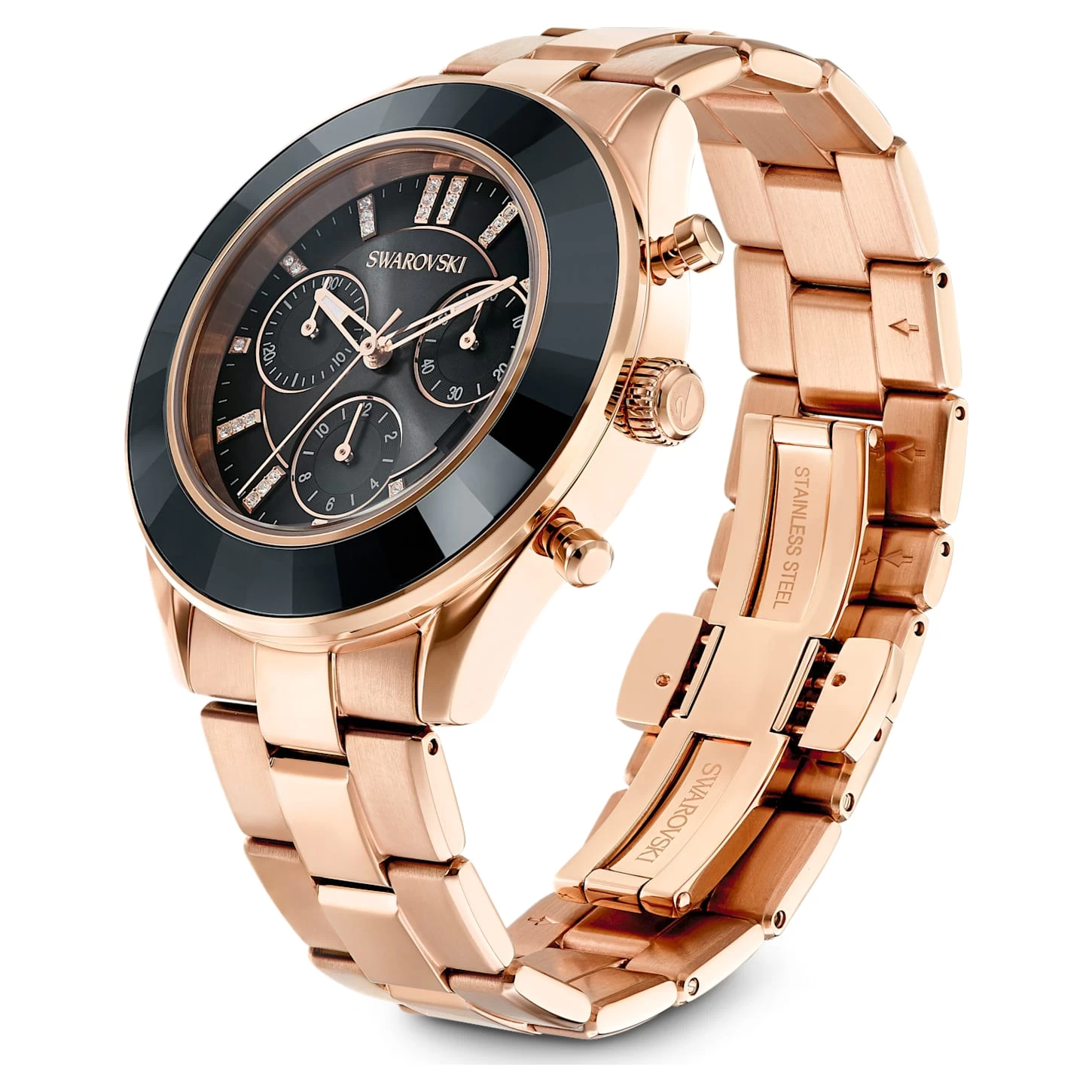 Swarovski Octea Lux Sport Watch Swiss Made, Metal Bracelet, Black, Rose Gold-tone Finish - Image 3