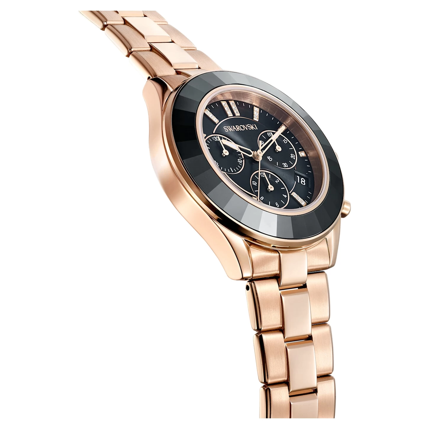 Swarovski Octea Lux Sport Watch Swiss Made, Metal Bracelet, Black, Rose Gold-tone Finish - Image 6