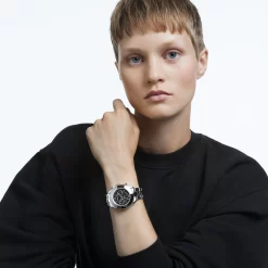 Swarovski Octea Lux Sport Watch Swiss Made, Metal Bracelet, Black, Stainless Steel