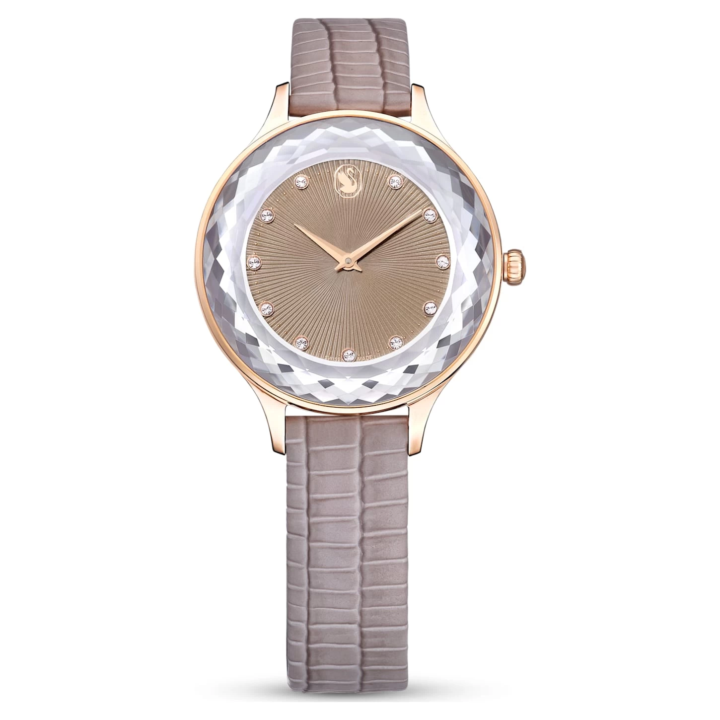 Swarovski Octea Nova Watch Swiss Made, Leather Strap, Beige, Rose Gold-tone Finish - Image 2