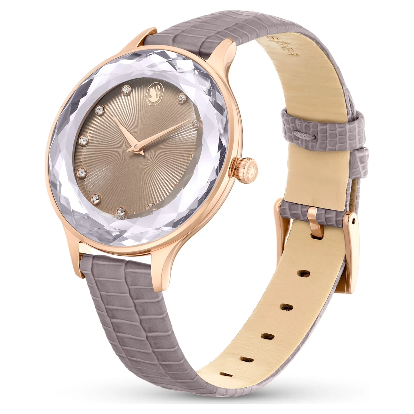 Swarovski Octea Nova Watch Swiss Made, Leather Strap, Beige, Rose Gold-tone Finish - Image 3
