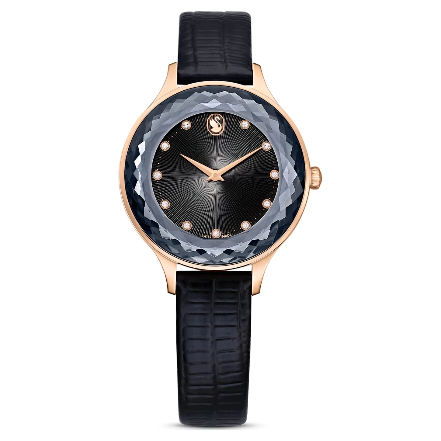 Swarovski Octea Nova Watch Swiss Made, Leather Strap, Black, Rose Gold-tone Finish - Image 2