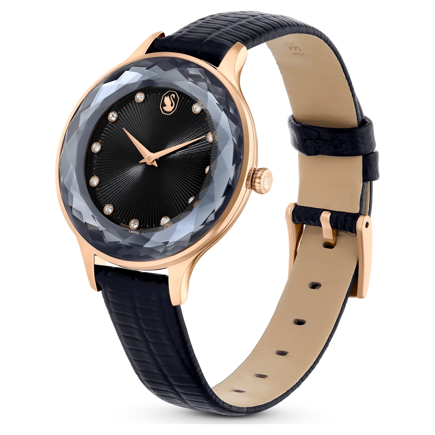 Swarovski Octea Nova Watch Swiss Made, Leather Strap, Black, Rose Gold-tone Finish - Image 3