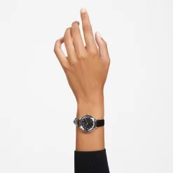 Swarovski Octea Nova Watch Swiss Made, Leather Strap, Black, Rose Gold-tone Finish