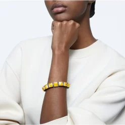 Swarovski Orbita Bracelet Magnetic Closure, Square Cut, Multicolored, Rhodium Plated