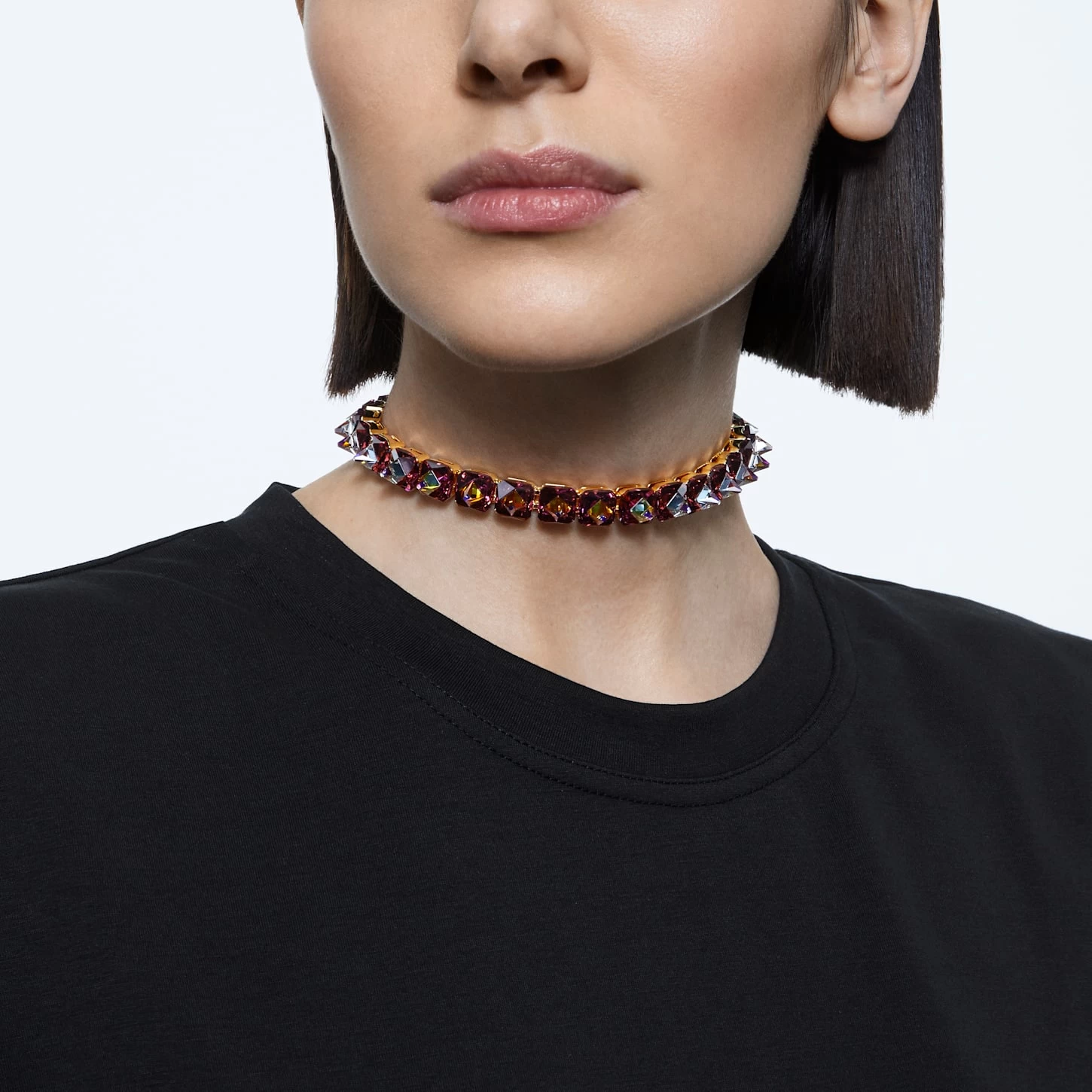 Swarovski Ortyx Choker Pyramid Cut, Purple, Gold-tone Plated