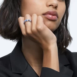 Swarovski Ortyx Cocktail Ring Triangle Cut, Blue, Rhodium Plated