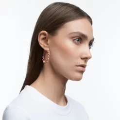 Swarovski Ortyx Hoop Earrings Triangle Cut, Pink, Rose Gold-tone Plated