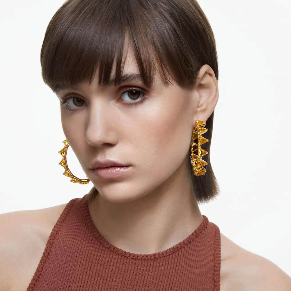 Swarovski Ortyx Hoop Earrings Triangle Cut, Yellow, Gold-tone Plated - Image 4