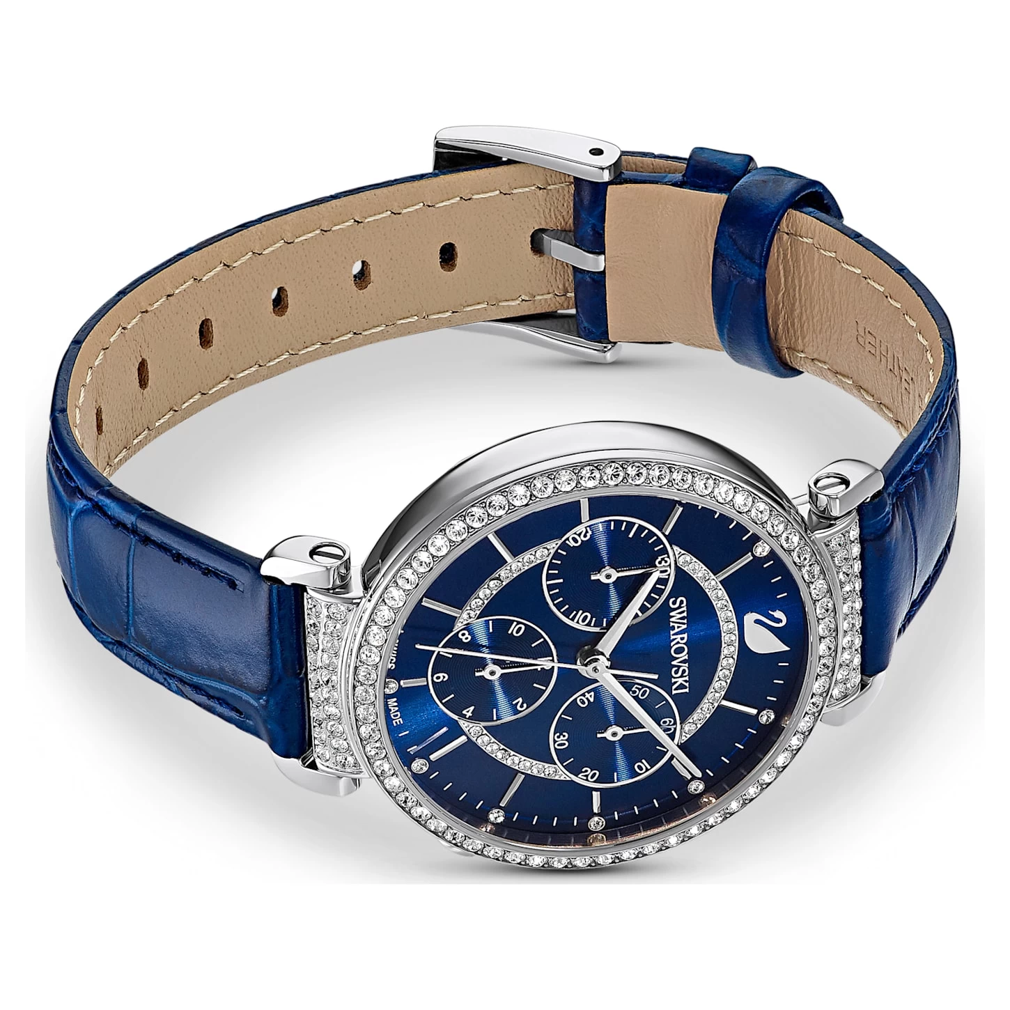 Swarovski Passage Chrono Watch Swiss Made, Leather Strap, Blue, Stainless Steel - Image 3